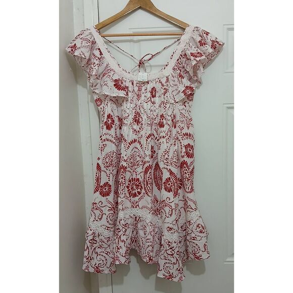 Maeve anthropologie womens medium maroon ruffle shift dress mini flare - Picture 2 of 9